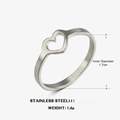 Anillo de corazón minimalista de acero inoxidable plateado con diámetro de 1,7 cm - Estilo Corazón / Color Acero