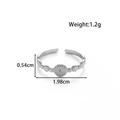 Adjustable silver stainless steel ring with hammered heart design and beaded band - Embossed Round Plate Style / Silver