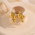 Three-layered golden teardrop titanium steel earrings with 18k gold plating finish - Gold Water Drop Stud Earrings