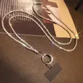Luxurious rhinestone neck lanyard for phone with silver ring and anti-lost patch - Crossbody Full Rhinestone Lanyard + Round Buckle + Metal Patch / Silver
