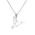 Collar minimalista de colibrí origami de acero inoxidable plateado con cierre mosquetón - Colibrí / Color Acero