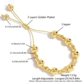 Adjustable 18k gold plated copper bead bracelet with various sphere sizes and 25cm length - Textured Smooth Bead Style (NV11-9)