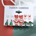 6-pair Christmas stud earrings set featuring Santa, Reindeer, and Tree on a festive card - Model 17 G-572