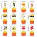Construction theme cake toppers size chart with excavator and truck party decorations - Construction Excavator Small Cupcake Toppers