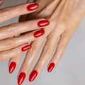 Glossy red short round press-on nails set with seamless high-shine mirror finish - Glue Type / Bright True Red Style (JP3353)