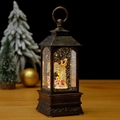 Lanterne de Noël rétro en bronze avec figurine d'ange et paillettes sur table en bois - Style d'Ange