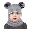 Cappello invernale in maglia grigia per bambini con pompon morbidi e fodera calda - Taglia unica / Grigio chiaro