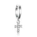 925 sterling silver hoop earring with hanging cross pendant inlaid with clear zircon stones - 10mm Inner Diameter - Single / Platinum Silver (#2)