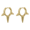 Golden punk hoop earrings with three sharp metal spikes on a clean white background - Gold Spike