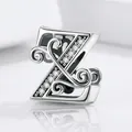 925 sterling silver letter Z charm bead with elegant filigree and cubic zirconia stones - Letter Z