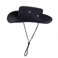 Navy blue wide brim outdoor sun hat with breathable vents and adjustable wind rope - 58cm / Navy Blue
