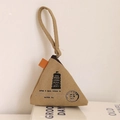 Petit porte-monnaie triangle en toile beige vintage avec timbres rétro et étiquette - Tour Ronde (Khaki)