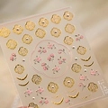 3D-Relief Nagelaufkleber TL-438 mit rosa Kirschblüten und goldenen Gittermustern - TL-438 Geprägte Goldene Begonienblüte mit Perlen