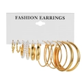 6-pair set of gold geometric hoop earrings and vintage pearl drops on display - 6 Pairs Set / Gold