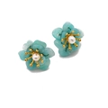 Elegant blue floral pearl stud earrings in 925 sterling silver with golden pistils - Amazonite
