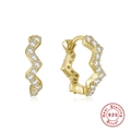 Elegant S925 sterling silver wavy hoop earrings with gold plating and sparkling zircons - Zigzag Wave Style / Gold