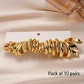 Set of 10 pairs of trendy golden C-shape oval earrings with various textured finishes - Gold (20 Pieces Set)