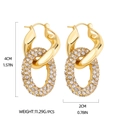 Detailed view showing dimensions of 18K gold double hoop earrings with pave cubic zirconia - Stainless Steel Gold Zirconia Oval Hoops