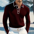 Polo da uomo a maniche lunghe in maglia bordeaux con colletto bianco a contrasto - S / Borgogna