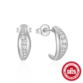 Polished S925 sterling silver C-shaped star stud earrings with white zircon stones - 925 Silver / Platinum #1
