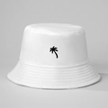 Cappello a secchiello in tela bianca con ricamo a palma per protezione solare estiva - Taglia unica / Bianco
