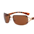 Y2K rimless brown sunglasses with rhinestone accents and tortoiseshell temples - Leopard Brown