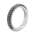 Anello aperto regolabile in argento con tre file di zirconi neri micro-pavimentati - Platino Zircone Nero