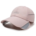 Pink quick-dry sun hat with retractable brim and breathable mesh panels for outdoor sports - Pink