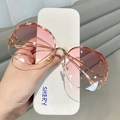 Chic rimless gradient pink sunglasses with slim rose gold metal frames for fashion - Gold Frame Gradient Pink