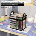 Small transparent PVC book storage bag with black handles in 23x17x23cm size - Small / Transparent Black