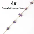 Detailed view of 5mm handmade stainless steel chain with purple stones and gold beads - Gold + Purple Crushed Stone