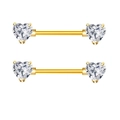 Fashionable gold finish nipple rings with heart-shaped clear cubic zirconia stones - One Pair / Gold White Zirconia