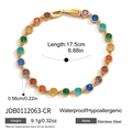 Gold plated stainless steel bracelet featuring a colorful rainbow gemstone gradient - Gold Round Rainbow Stone Style (JDB0112063-CR)