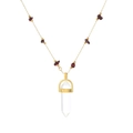 Detail of gold chain necklace with hexagonal crystal pendant and deep red beads - Dark Red Stone Style (N2834-GO-PAM)
