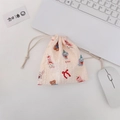 Beige seersucker drawstring pouch with cute cartoon animal prints for accessories - Beige Doll