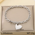 Poliertes silbernes Edelstahl-Herzanhänger-Armband mit 200 mm ovaler Gliederkette - Silber