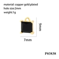 Colgante cuadrado de circón negro bañado en oro de 18 quilates para joyería artesanal DIY - Base Dorada - Gema Negra