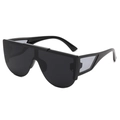 Schwarze Flat-Top Monoscheiben-Sonnenbrille mit geometrisch hohl gearbeiteten Bügeln - Schwarzer Rahmen Graue Gläser