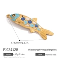 Blue and white enamel fish pendant keychain in stainless steel with golden finish - Blue and White Koi Pendant (PJ92412B)