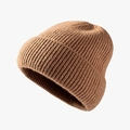 Klassieke bruine gebreide muts met geribbelde textuur en brede omslag voor de winter - Eén maat / Khaki