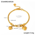 Pulsera de cadena de serpiente dorada con dijes de corazón y diamantes en acero inoxidable - Dorado (E564-Pulsera de Corazón Dorado)