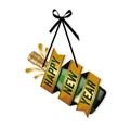 Golden and green Happy New Year party hanging decoration on a clean white background - Wine Bottle Style