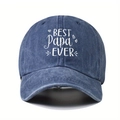 Gorra de béisbol de mezclilla azul lavado con bordado Best Papa Ever y detalles de corazón - Talla única / Azul marino