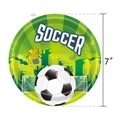 7-inch Soccer World Cup theme disposable paper plate with football trophy and goal graphics - Small Soccer Plates