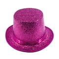 Close-up of shiny magenta sequins and satin ribbon on the tall magician top hat - Rose Red