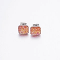 Sparkling square orange rhinestone stud earrings with shiny crystal cluster in silver setting - Orange (10)