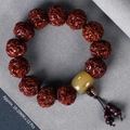 Pulsera de cuentas Rudraksha con semillas de 18-20mm y cuenta de barril amarilla - Estilo Calabaza Cuenta Gurú de Cuerno de Buey tipo Jade 20mm 5-Válvulas