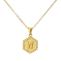 18K gold plated stainless steel hexagonal pendant necklace featuring the letter W - Gold W (With Chain)
