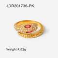 Detail of vintage snake ring with red rhinestone eyes and textured scale pattern - Red-eyed Micro-set Snake Style (JDR201736-PK-7)