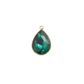 Detail view of water-drop shaped green gemstone pendant with gold-plated bezel setting - 5-Dark Green